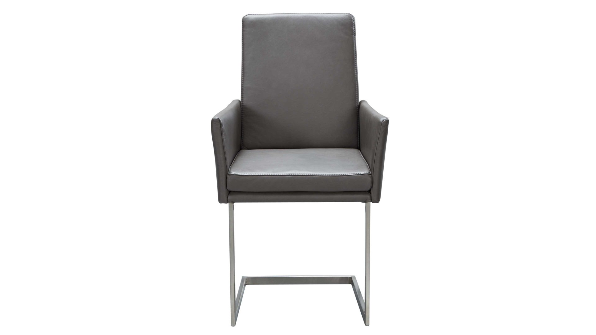 Freischwinger-Sessel combinessa aus Leder in Grau Combinessa Serie Gavello - Armlehn-Schwingstuhl 6155 graues LongLife-Dickleder Cloud 83 & Edelstahlgestell