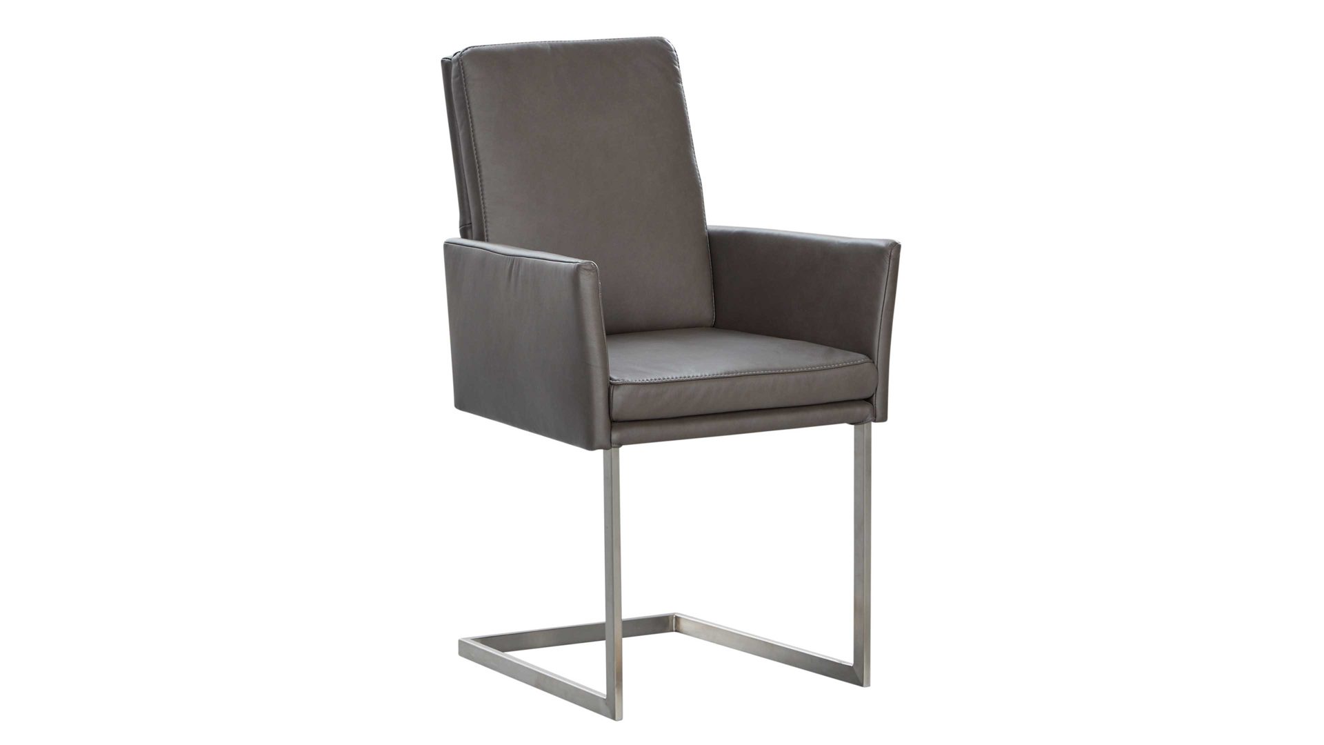 Freischwinger-Sessel combinessa aus Leder in Grau Combinessa Serie Gavello - Armlehn-Schwingstuhl 6155 graues LongLife-Dickleder Cloud 83 & Edelstahlgestell