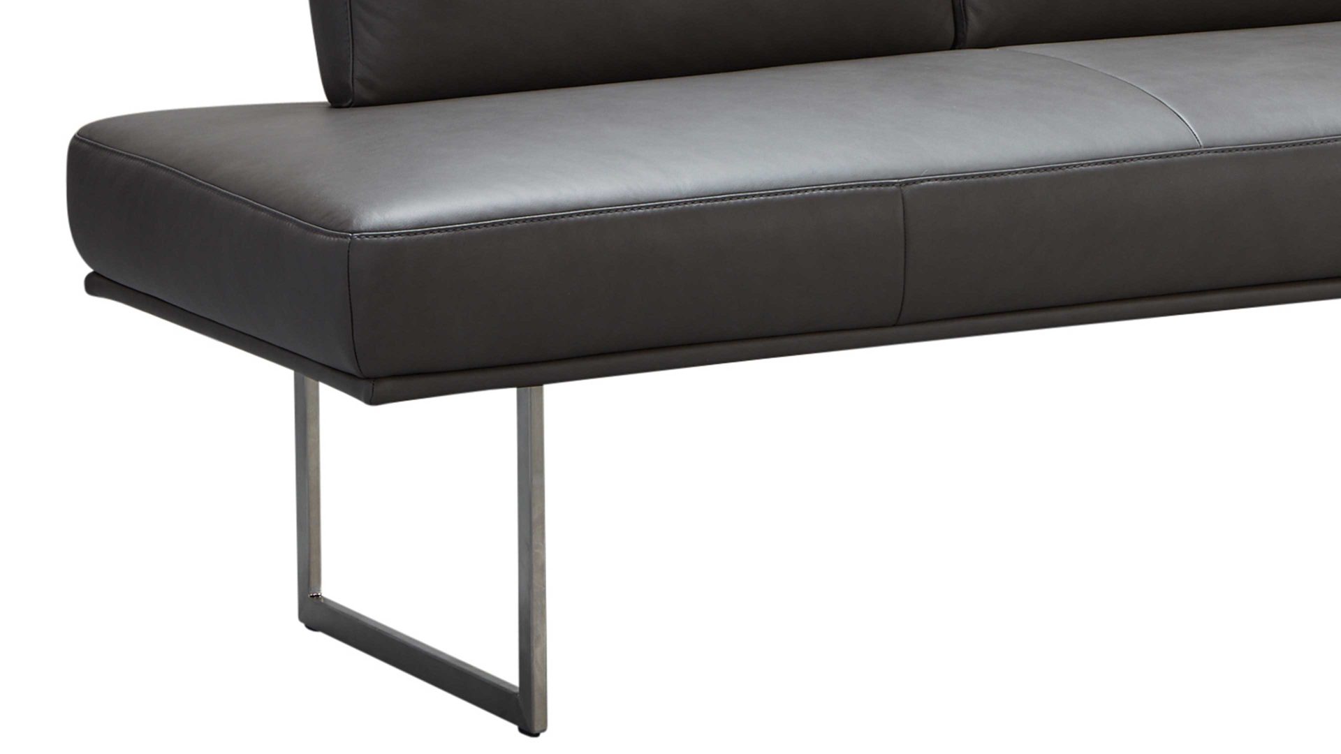Polsterbank combinessa aus Leder in Grau Combinessa Serie Gavello - Polsterbank 4156 graues LongLife-Dickleder Cloud 83 & Edelstahlkufen - Länge ca.  224 cm