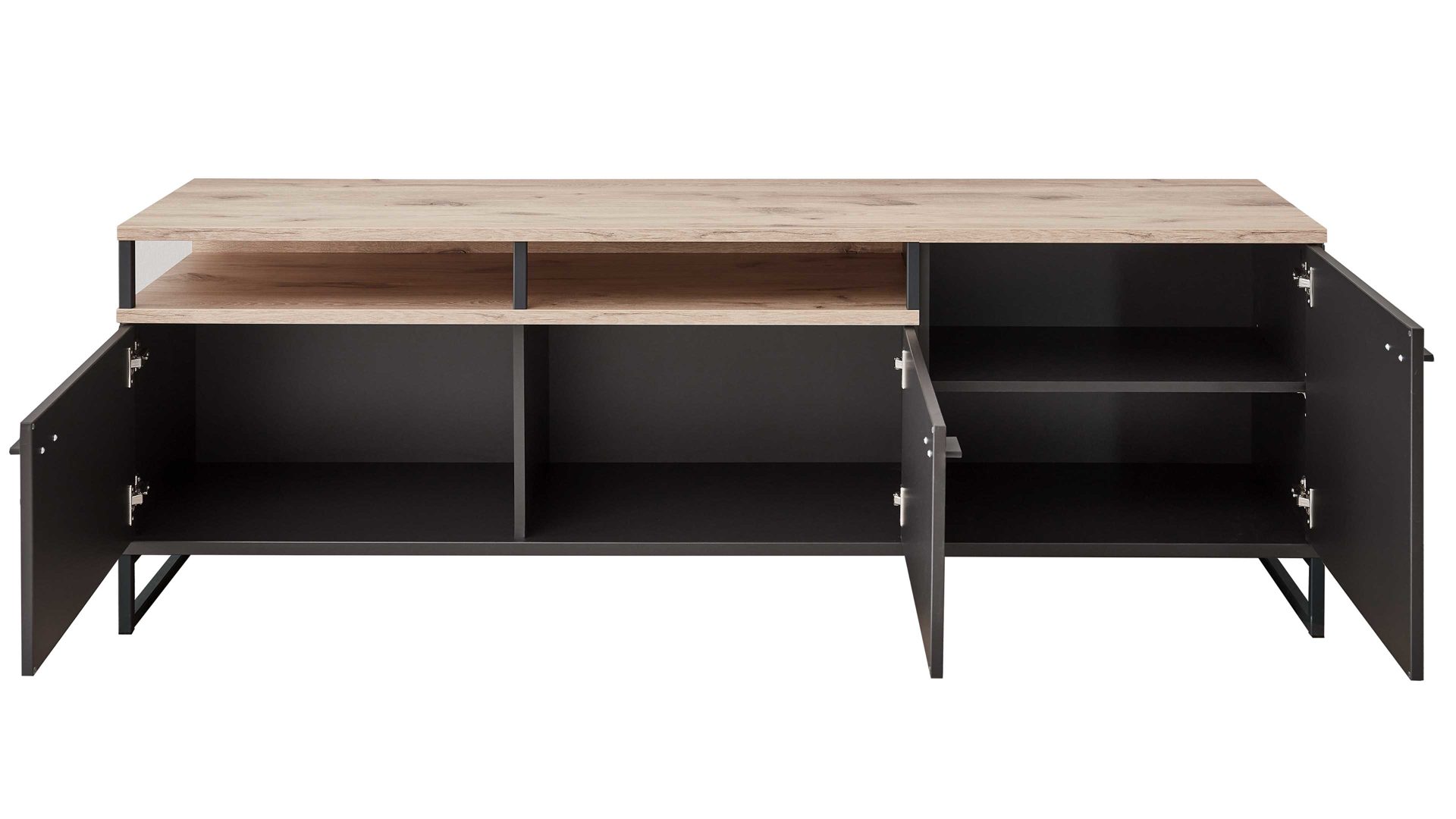 Lowboard Ideal möbel aus Holz in Dunkelgrau Wohnmöbel Serie Mountain - Lowboard Cosmosgrau & Eiche Viking - drei Türen, Länge ca. 180 cm