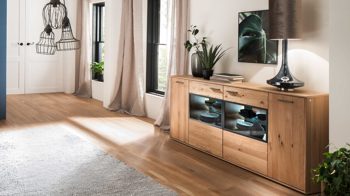 Sideboard Mca direkt aus Holz in Holzfarben Wohnprogramm Portland - Sideboard Asteiche bianco & Anthrazit – vier Türen, Breite ca. 184 cm