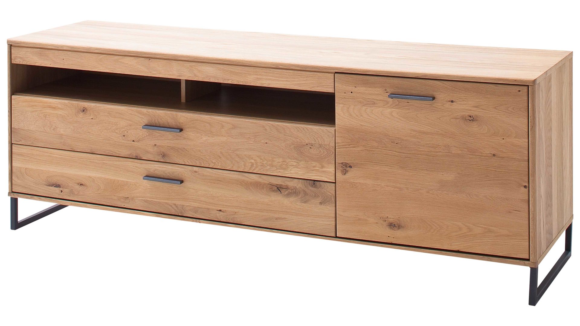 Lowboard Mca direkt aus Holz in Holzfarben Wohnprogramm Portland - Medienmöbel Asteiche bianco & Anthrazit – zwei Schubladen, eine Tür, Länge ca. 184 cm