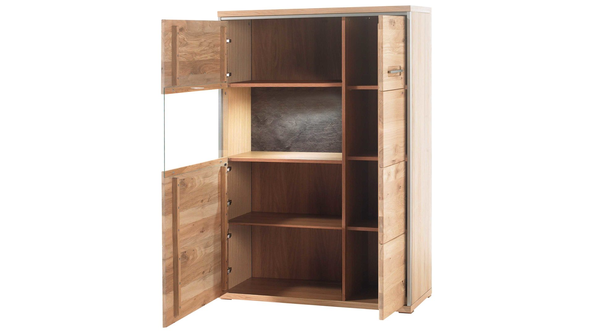 Wohnwand Mca furniture aus Holz in Holzfarben Wohnprogramm Espero - Wohnwand W01 Asteiche bianco – vierteilig, Breite ca. 301 cm