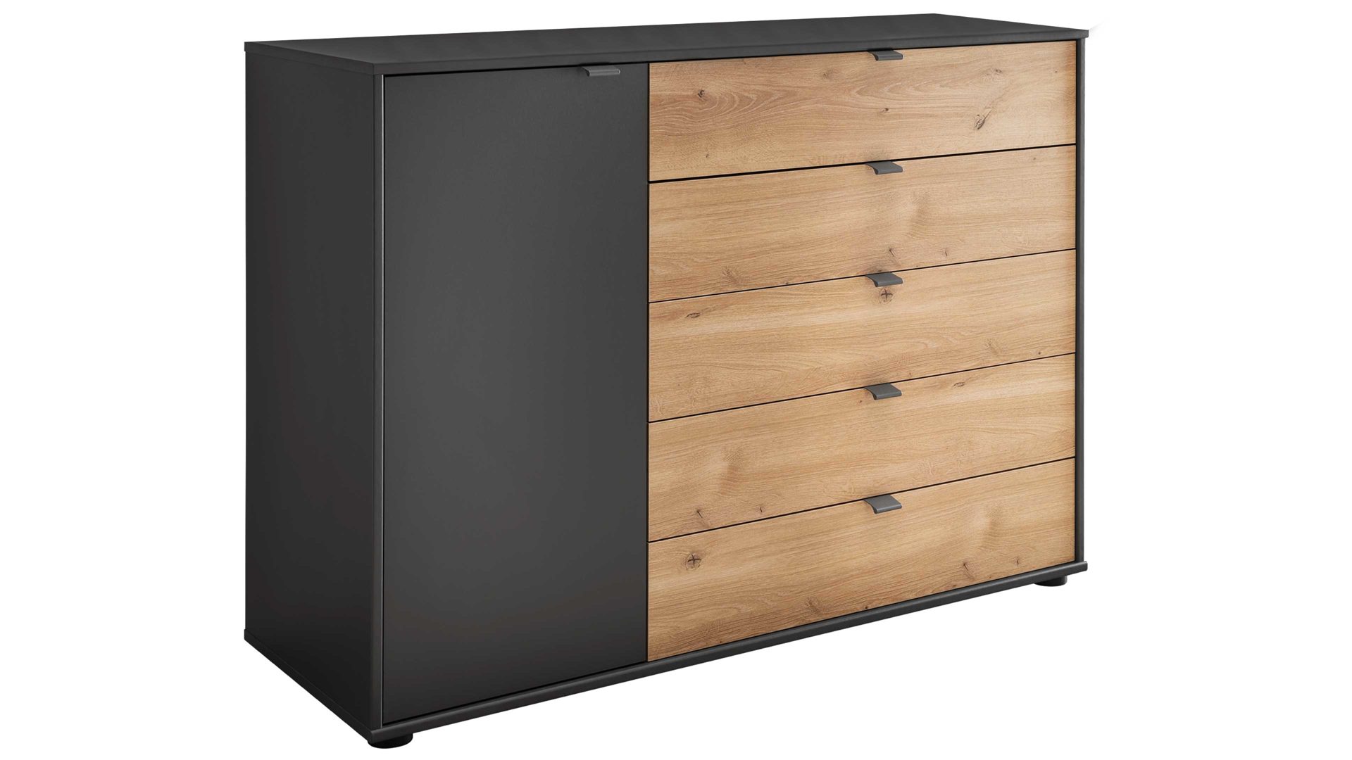 Kombikommode Wiemann | oeseder aus Holz in Dunkelgrau WIEMANN Schlafzimmerprogramm Alabama - Kombikommde Graphit & Eiche Bianco - zwei Türen, fünf Schubladen, Breite ca. 120 cm