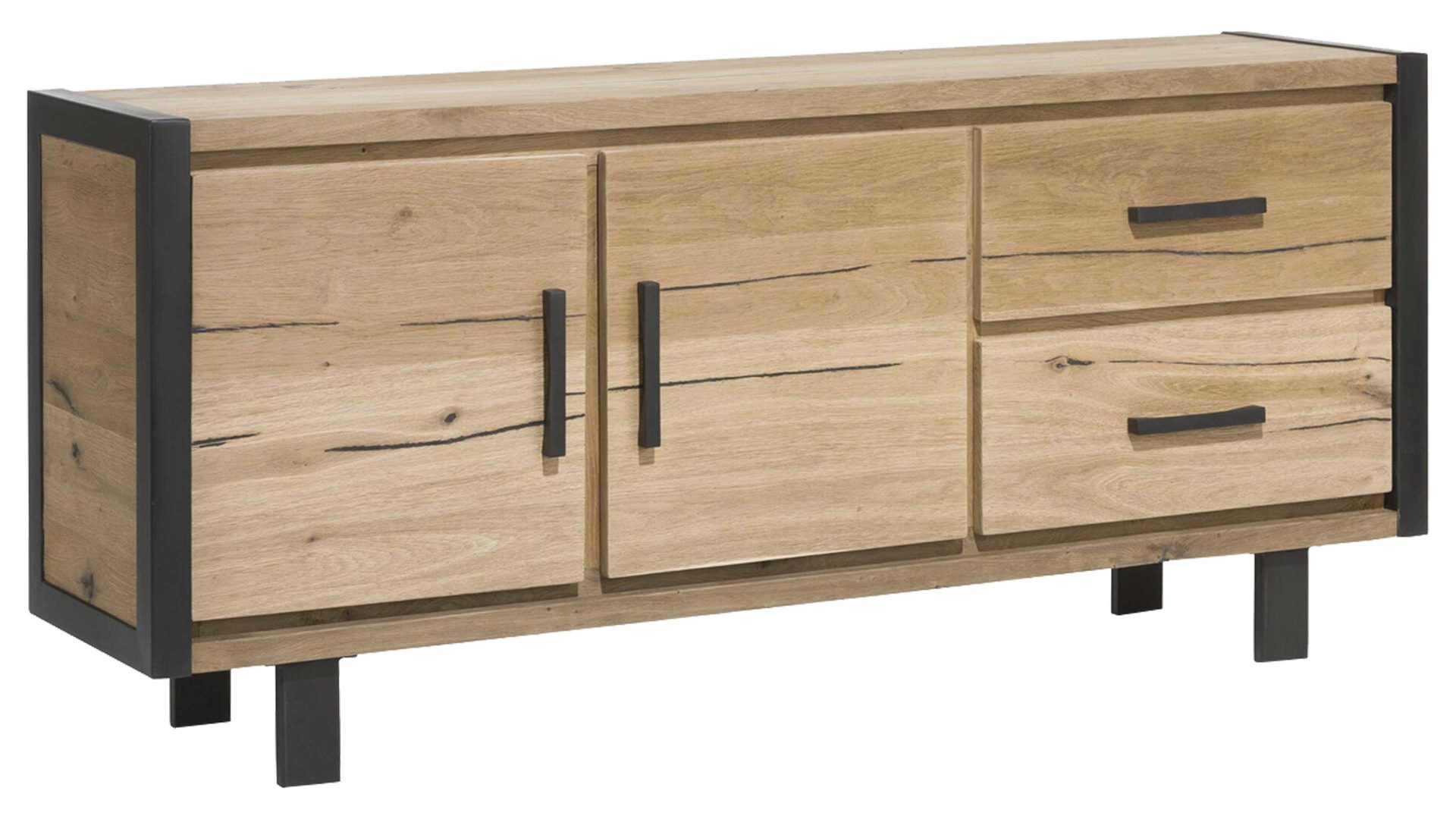 Sideboard WOODS & TRENDS aus Holz in Holzfarben WOODS & TRENDS Sideboard Brooklyn Railway braunes Eichefurnier – zwei Türen, zwei Schubladen