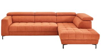 Ecksofa KAWOO aus Stoff in Orange KAWOO Serie 7567 - Ecksofa Signal-oranger Strukturstoff TCM 727 & schwarze Metallfüße S17 - ca. 293 x 201 cm