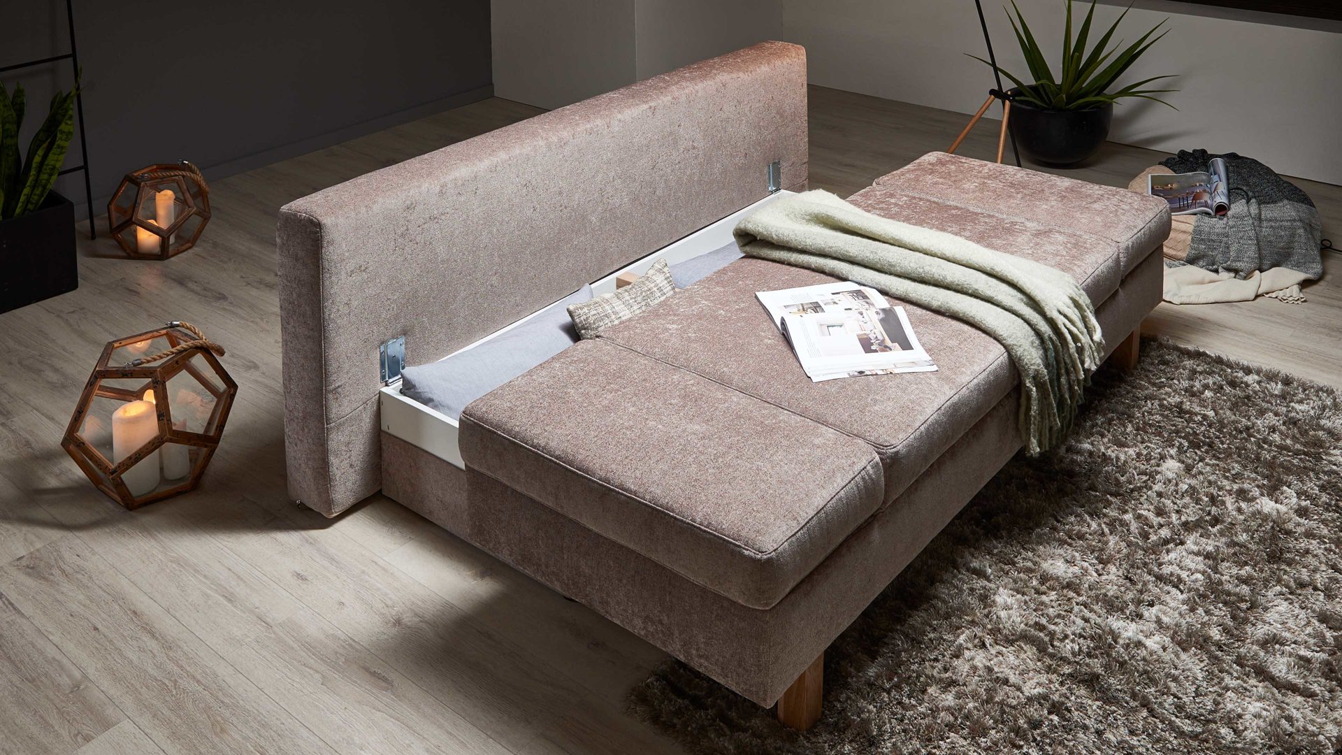 Schlafsofa Restyl aus Stoff in Beige Schlafsofa Tino beiger Bezug 2-6799 & Buchenholzfüße