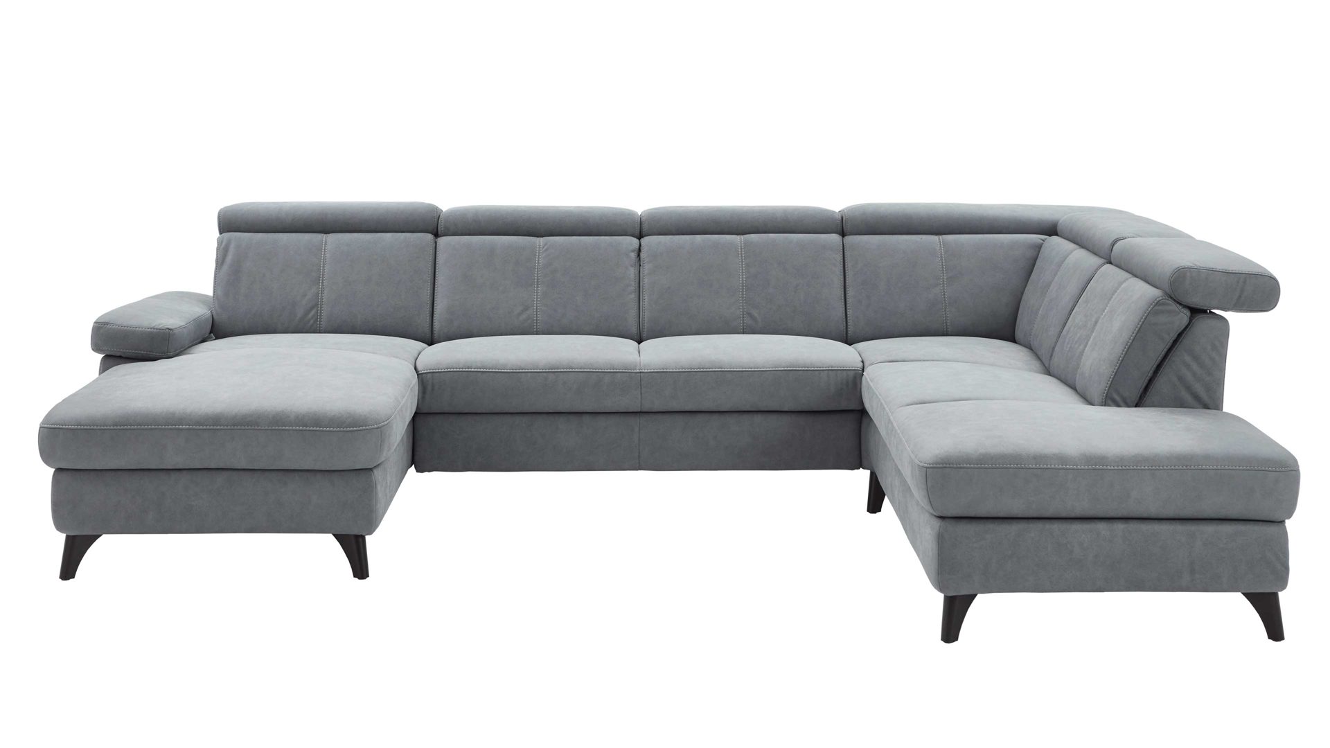 Ecksofa Steinpol polsteria aus Stoff in Grau Polsterprogramm Relaxa 10.0 PSG - Wohnlandschaft graublauer Stoffbezug Bulus & schwarze Chromfüsse - ca. 172 x 327 x 228 cm