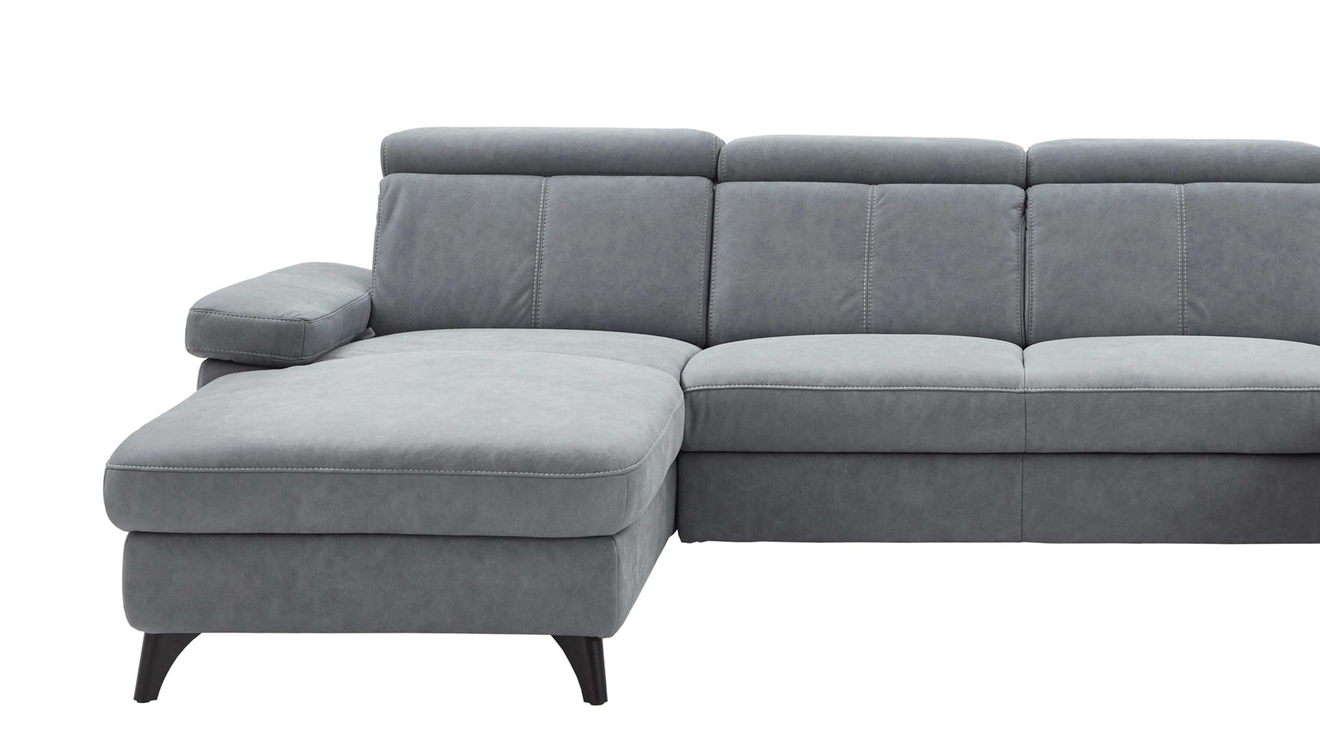 Ecksofa Steinpol polsteria aus Stoff in Grau Polsterprogramm Relaxa 10.0 PSG - Wohnlandschaft graublauer Stoffbezug Bulus & schwarze Chromfüsse - ca. 172 x 327 x 228 cm