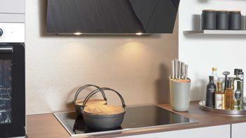 Einbauküche culineo® aus Holz in Hellgrau Culineo® Einbauküche C317 mit beko Einbaugeräten Steingrau & Nussbaum - Stellfläche ca. 365 x 363 cm