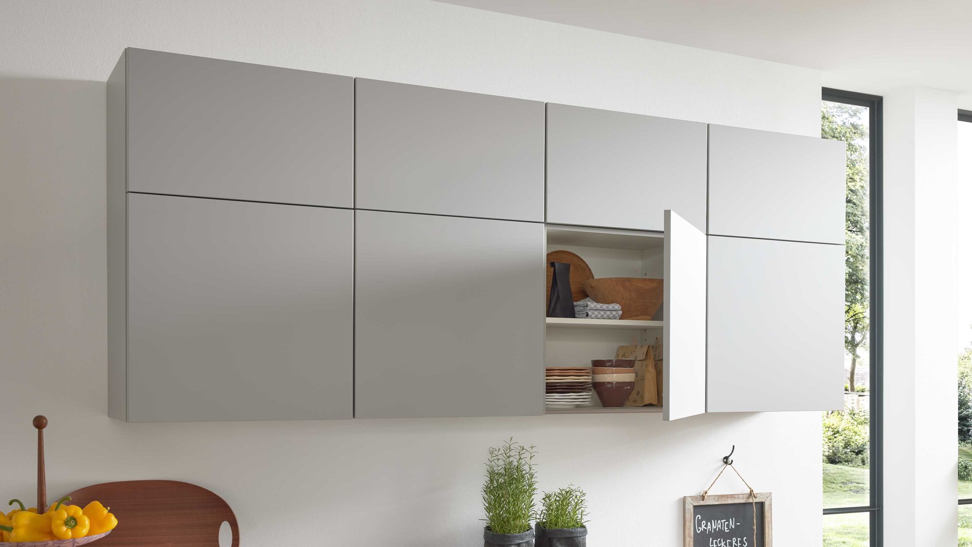 Einbauküche culineo® aus Holz in Hellgrau Culineo® Einbauküche C317 mit beko Einbaugeräten Steingrau & Eiche Sierra - Stellfläche ca. 365 x 363 cm