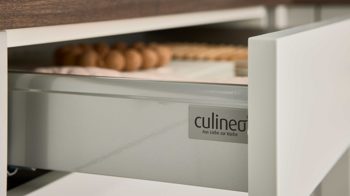 Einbauküche culineo® aus Holz in Hellgrau Culineo® Einbauküche C684 mit gorenje  Einbaugeräten Steingrau - Stellfläche ca. 420 x 335 cm