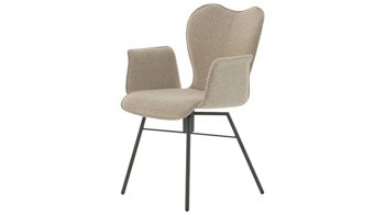 Tischgruppe Interliving aus Holz in Holzfarben Interliving Esszimmer Serie 5115 - Essgruppe mit heller Polsterung beiger Webstoff Shout 05, mandelfarbener Bezug Gaucho 02, anthrazitfarbenes Metall & astige Eiche