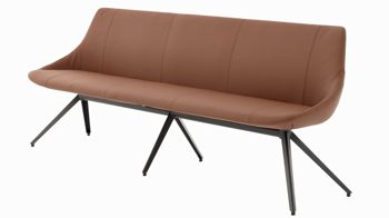Polsterbank Interliving aus Leder in Hellbraun Interliving Esszimmer Serie 5115 - Polsterbank mit Lederbezug sattelfarbenes Leder LD2015 & anthrazitfarbenes Metall - Länge ca. 215 cm