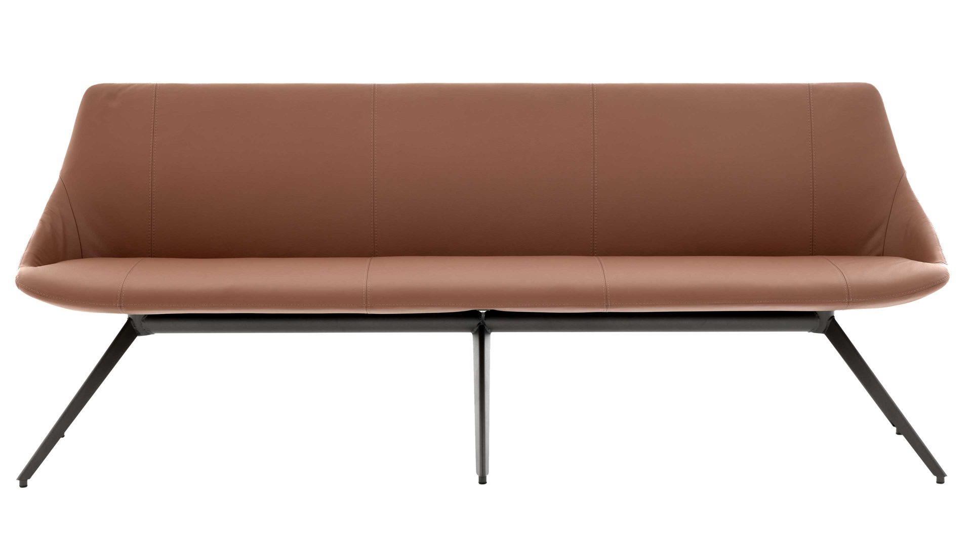 Polsterbank Interliving aus Leder in Hellbraun Interliving Esszimmer Serie 5115 - Polsterbank Ravi R83L sattelfarbenes Leder LD2015 & anthrazitfarbenes Metall - Länge ca. 215 cm