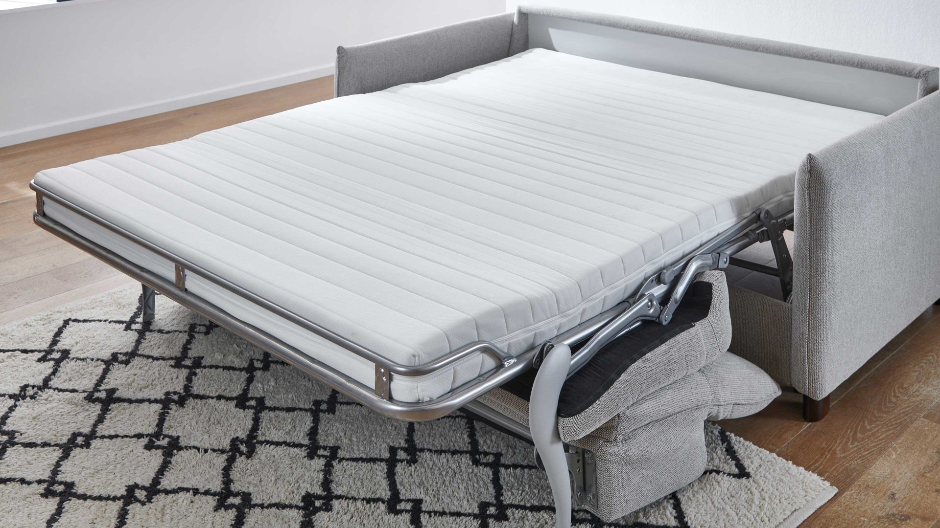 Schlafsofa Bali aus Stoff in Beige Schlafsofa Florenz beiger Bezug 2504 & Holzfüße 673 - Breite ca. 188 cm