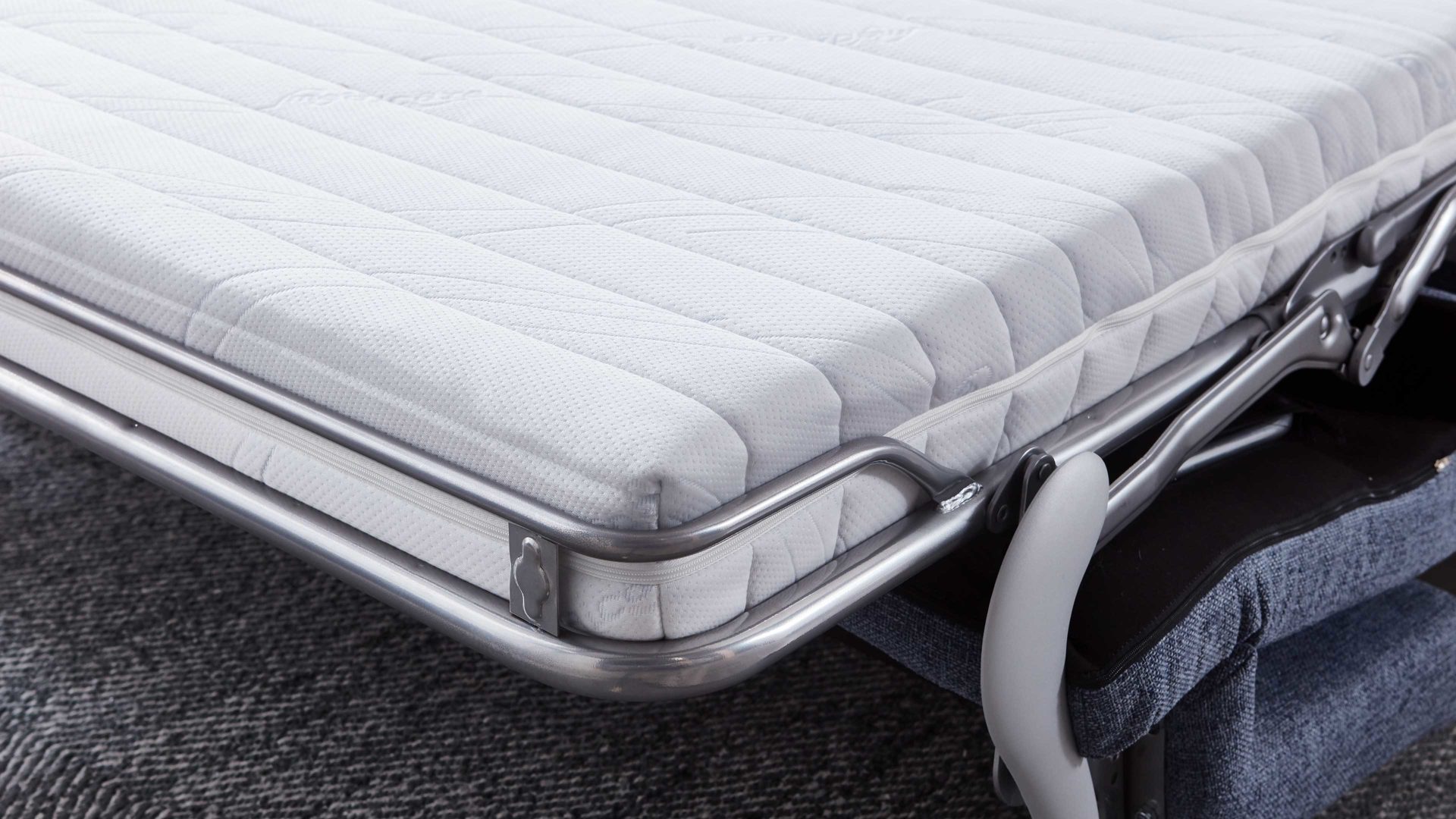 Schlafsofa Bali aus Stoff in Blau Schlafsofa Grande graublauer Bezug 3013 & chromfarbene Füße - Breite ca. 175 cm