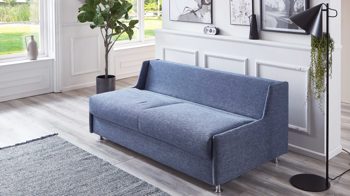 Schlafsofa Bali aus Stoff in Blau Schlafsofa Grande graublauer Bezug 3013 & chromfarbene Füße - Breite ca. 175 cm