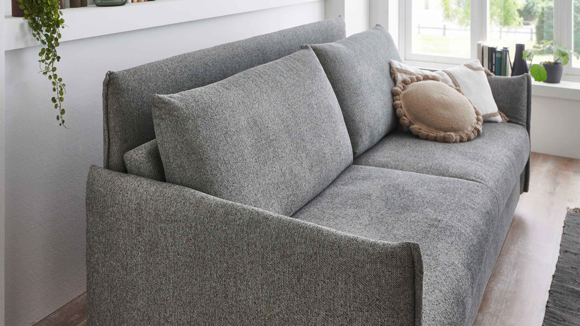 Schlafsofa Bali aus Stoff in Grün Schlafsofa Grande grüner Bezug 2505 & Holzfüße - Breite ca. 229 cm