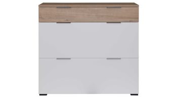 Schuhschrank Interliving aus Holz in Weiß Interliving Garderobe Serie 6012 - Schuhschrank INL-202 weißer Mattlack & Steineiche - eine Schublade, zwei Klappen, Breite ca. 120 cm