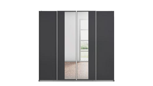 Kleiderschrank Rauch aus Holz in Grau rauch ORANGE Schwebetürenschrank Altera Grau Metallic & Alu - vier Türen, Breite ca. 226 cm