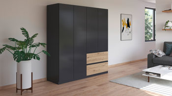 Kleiderschrank Rauch aus Holz in Grau rauch BLUE Drehtürenschrank Costa Grau-Metallic & Eiche Artisan - Breite ca. 181 cm