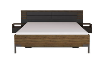 Bettgestell Rauch aus Holz in Holzfarben Dunkel rauch ORANGE Barea Bettanlage mit zwei Hängenachttischen Grau-Metallic & Atlantic Oak - Liegefläche ca. 180 x 200 cm