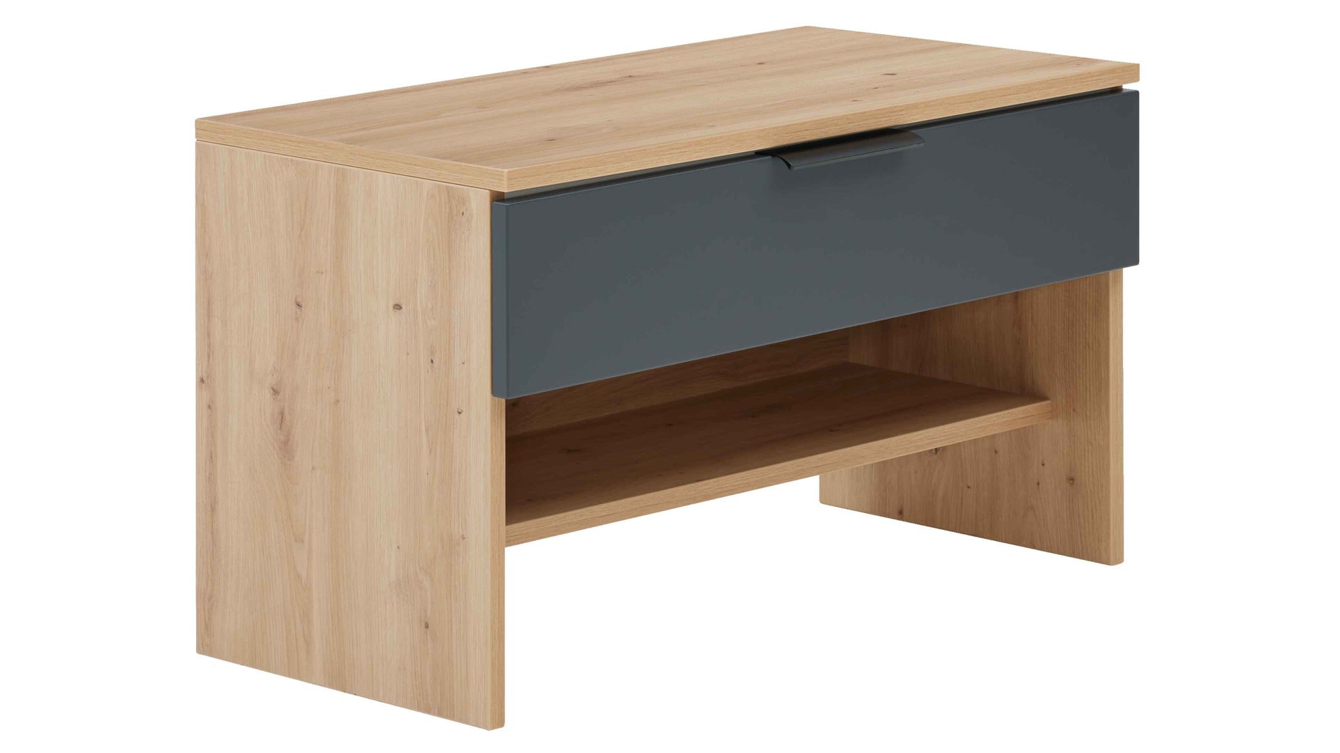 Garderobenbank Interliving aus Holz in Anthrazit Interliving Garderobe Serie 6012 - Garderobenbank anthrazitfarbener Mattlack & Asteiche - eine Schublade, Breite ca. 80 cm