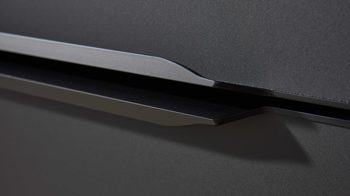 Einbauküche Interliving aus Holz in Schwarz Interliving Küche Serie 3107 - Vorratsraumlösung Mattschwarz & Beton – Stellfläche ca. 289 x 219 cm