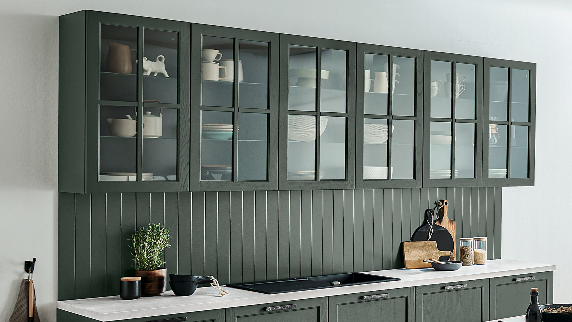 Einbauküche Nolte® küchen aus Holz in Dunkelgrün nolte® Einbauküche Lugano mit SIEMENS Einbaugeräten Black Green – dreiteilig