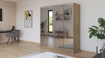 Kleiderschrank Rauch aus Holz in Holzfarben rauch BLUE Drehtürenschrank Reflect Spiegel & Eiche Artisan - Breite ca. 180 cm