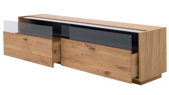 Wohnwand Interliving aus Holz in Holzfarben Interliving Wohnzimmer Serie 2027 - Wohnwand Asteiche - dreiteilig, Breite ca. 286 cm