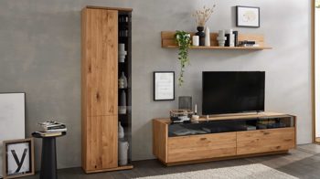 Wohnwand Interliving aus Holz in Holzfarben Interliving Wohnzimmer Serie 2027 - Wohnwand Asteiche - dreiteilig, Breite ca. 286 cm