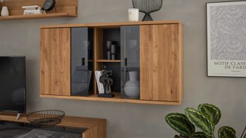 Hängeschrank Interliving aus Holz in Holzfarben Interliving Wohnzimmer Serie 2027 - Hängeschrank Asteiche - zwei Türen, Breite ca. 140 cm