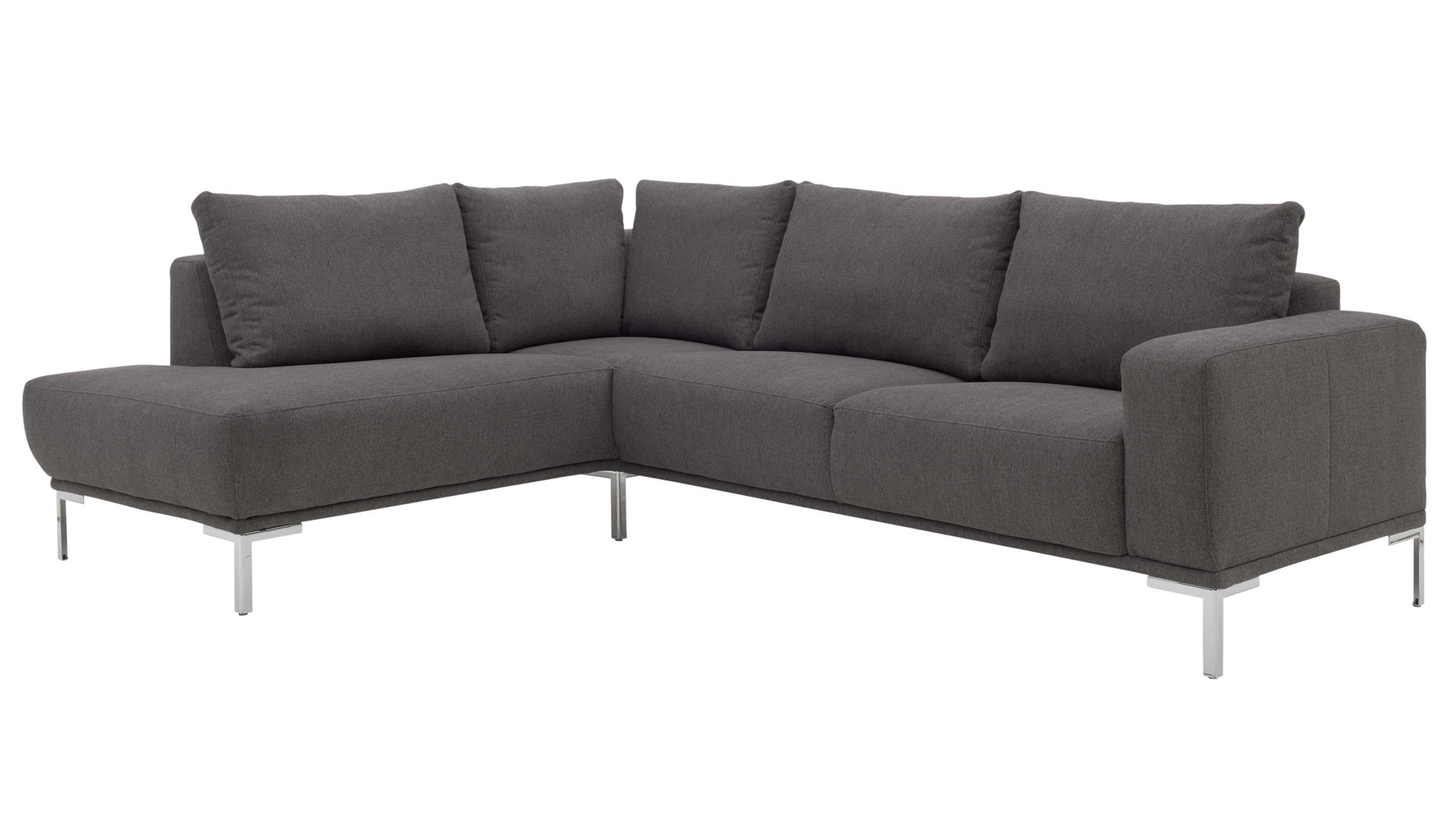 Ecksofa Interliving aus Stoff in Dunkelgrau Interliving Sofa Serie 4255 – Ecksofa grauer Bezug Comora 9853 & silberfarbene Metallfüße 4.26 - Stellfläche ca. 185 x 255 cm