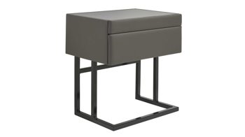 Nachtkommode Interliving aus Leder in Grau Interliving Bettensystem Serie 1416 - Nachtkonsole graues Leder Torro - eine Schublade