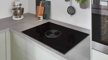 Einbauküche Nobilia® aus Holz in Hellgrün nobilia® Einbauküche Senso mit BORA Muldenlüfter Mineralgrün & Taxus - Stellfläche ca. 290 x 305 cm