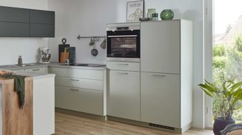 Einbauküche Nobilia® aus Holz in Hellgrün nobilia® Einbauküche Senso mit Elektrogeräten, z. B. Muldenlüfter Mineralgrün & Taxus - Stellfläche ca.