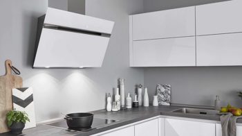 Einbauküche Nobilia® aus Holz in Hellgrau nobilia® Einbauküche Novalux mit Elektrogeräten Weiß & Beton Schiefergrau - Stellfläche ca. 255 x 400 cm