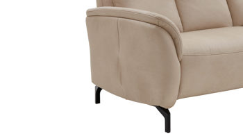 Zweisitzer Steinpol polsteria aus Leder Stoff in Beige Polsterprogramm Mira - Zweisitzer ecrufarbenes Leder Evita & schwarze Metallfüße - Breite ca.  182 cm