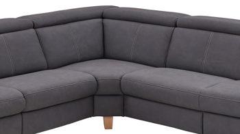 Ecksofa Steinpol polsteria aus Stoff in Dunkelgrau Polsterprogramm Relaxa 10.0 PSG - Ecksofa dunkelgrauer Stoffbezug Ares & Eiche Bianco Holzfüsse - ca. 289 x 250 cm