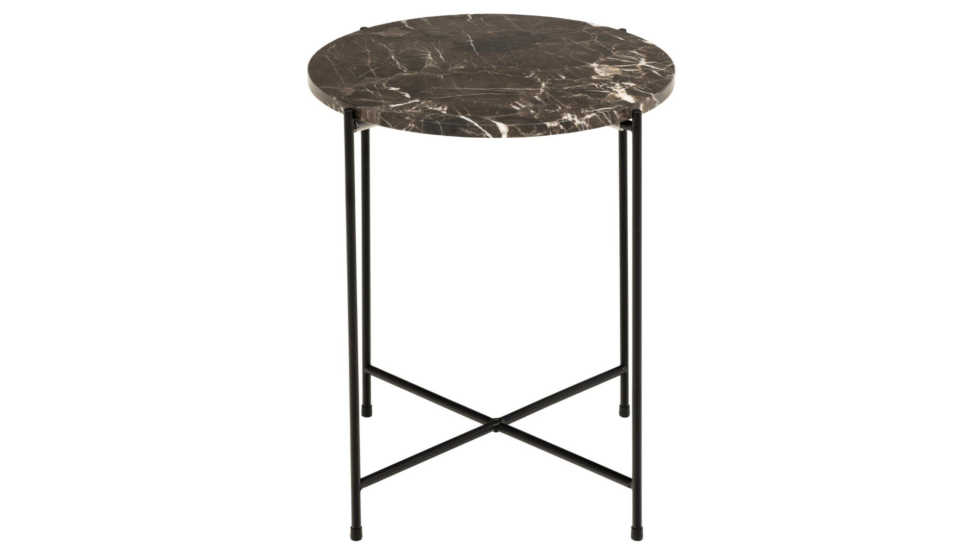 Beistelltisch Actona group aus Mineralmarmor /-guss in Braun Beistelltischserie Avila brauner Marmor & schwarzes Metallgestell - Höhe ca. 45 cm