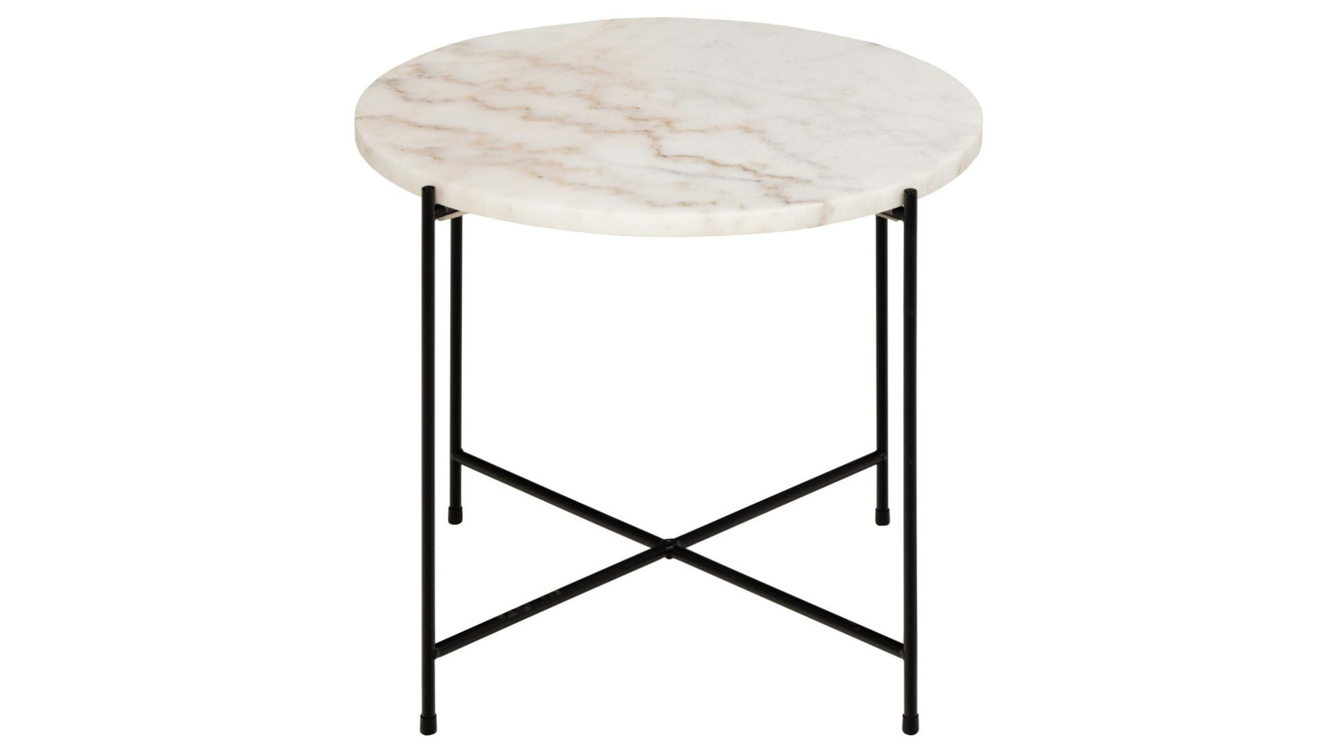 Beistelltisch Actona group aus Mineralmarmor /-guss in Weiß Beistelltischserie Avila weißer Marmor & schwarzes Metallgestell - Höhe ca. 40 cm