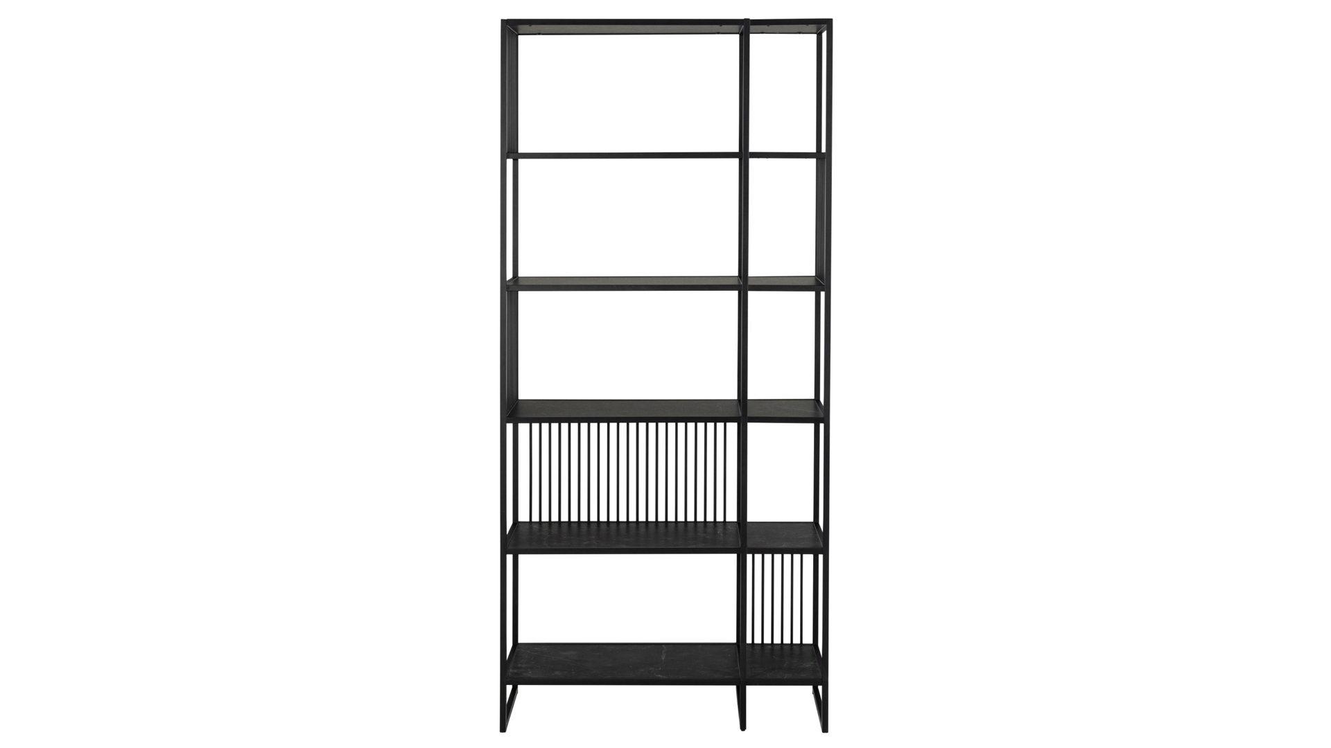 Regal Actona group aus Metall in Schwarz Regal Strington schwarzes Metallgestell & schwarze Marmoroptik - Höhe ca. 185 cm