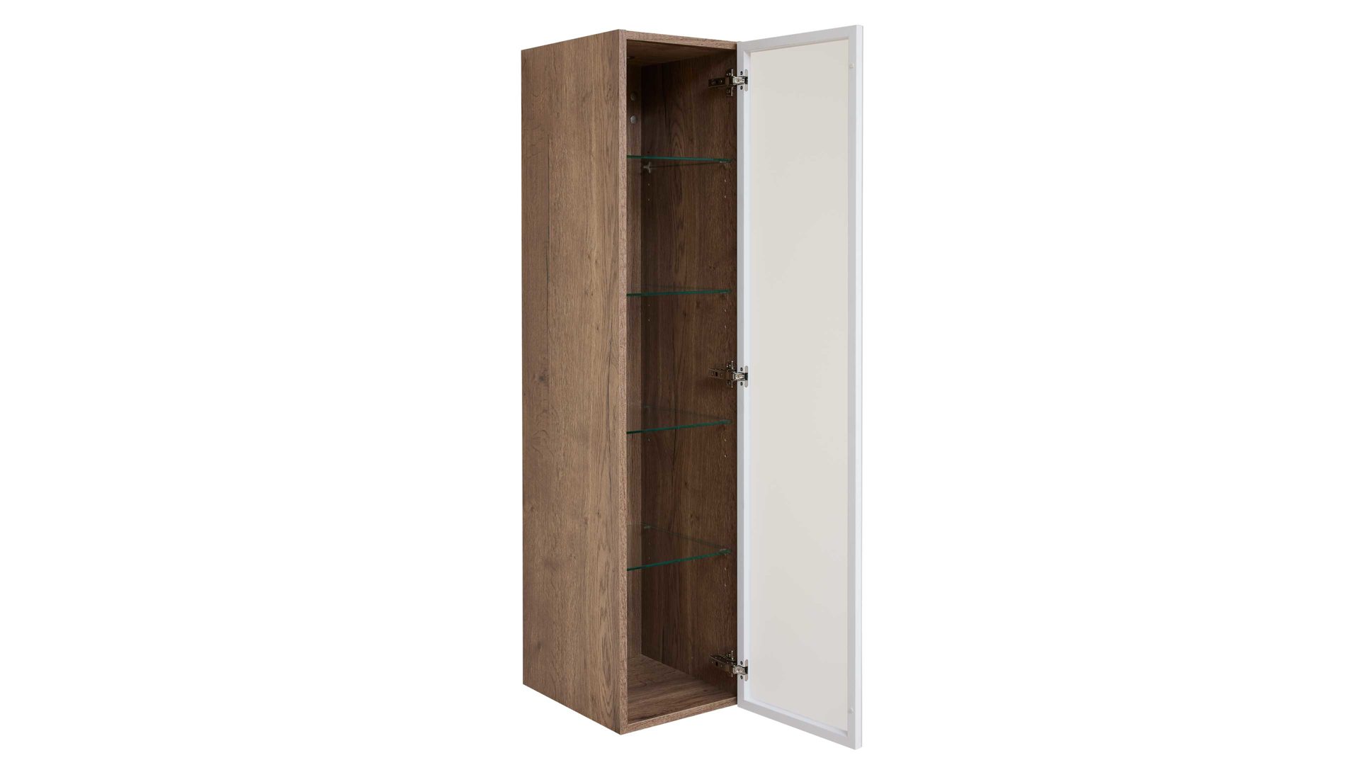 Badmöbel-Set Interliving aus Holz in Weiß Interliving Bad Serie 7357 - Beimöbel-Set satiniertes Glas & Eiche Havanna