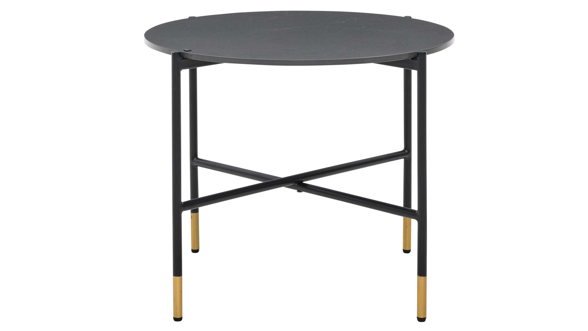 Beistelltisch Interliving aus Keramik in Schwarz Interliving Couchtisch Serie 6221 - Beistelltisch schwarze Keramik Marquina & schwarzer Stahl - Durchmesser ca. 59 cm