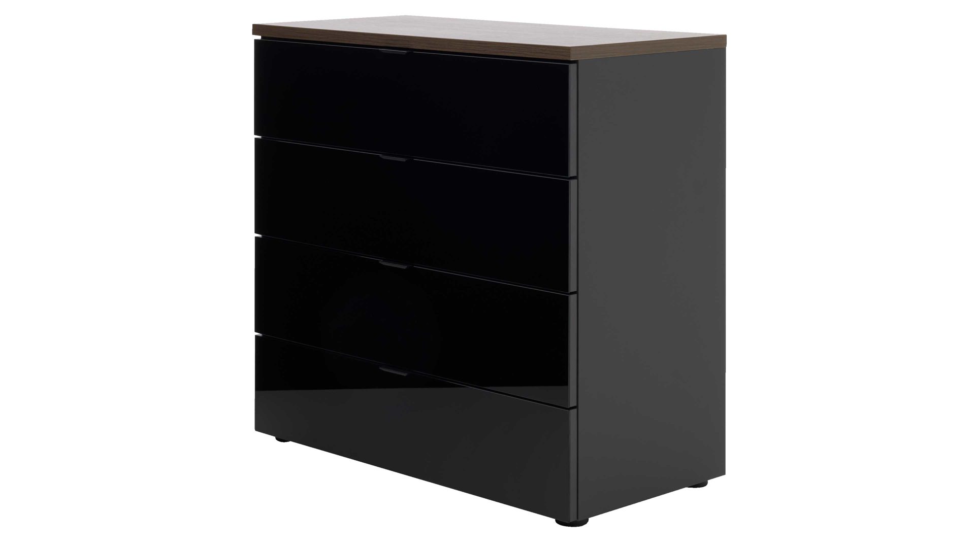 Schubladenkommode Interliving aus Holz in Schwarz Interliving Kleiderschrank Serie 1208 - Schubladenkommode Schwarzglas & Atlantic Eiche - vier Schubladen, Breite ca. 58 cm