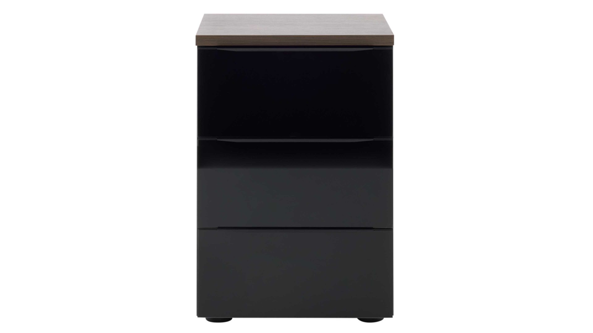 Nachtkommode Interliving aus Holz in Schwarz Interliving Kleiderschrank Serie 1208 - Nachtkommode 86719 Schwarzglas & Atlantic Eiche - drei Schubladen, Breite ca. 40 cm