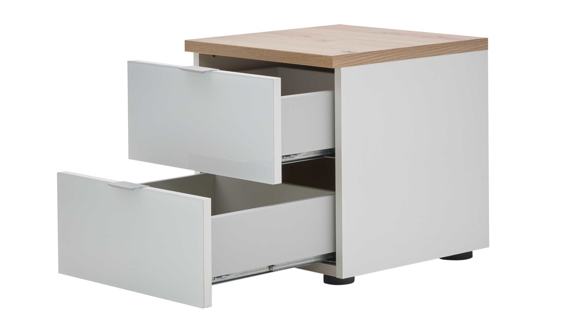 Nachtkommode Interliving aus Holz in Weiß Interliving Kleiderschrank Serie 1208 - Nachtkommode 86717 alpinweißes Glas & Artisan Eiche - zwei Schubladen, Breite ca. 40 cm