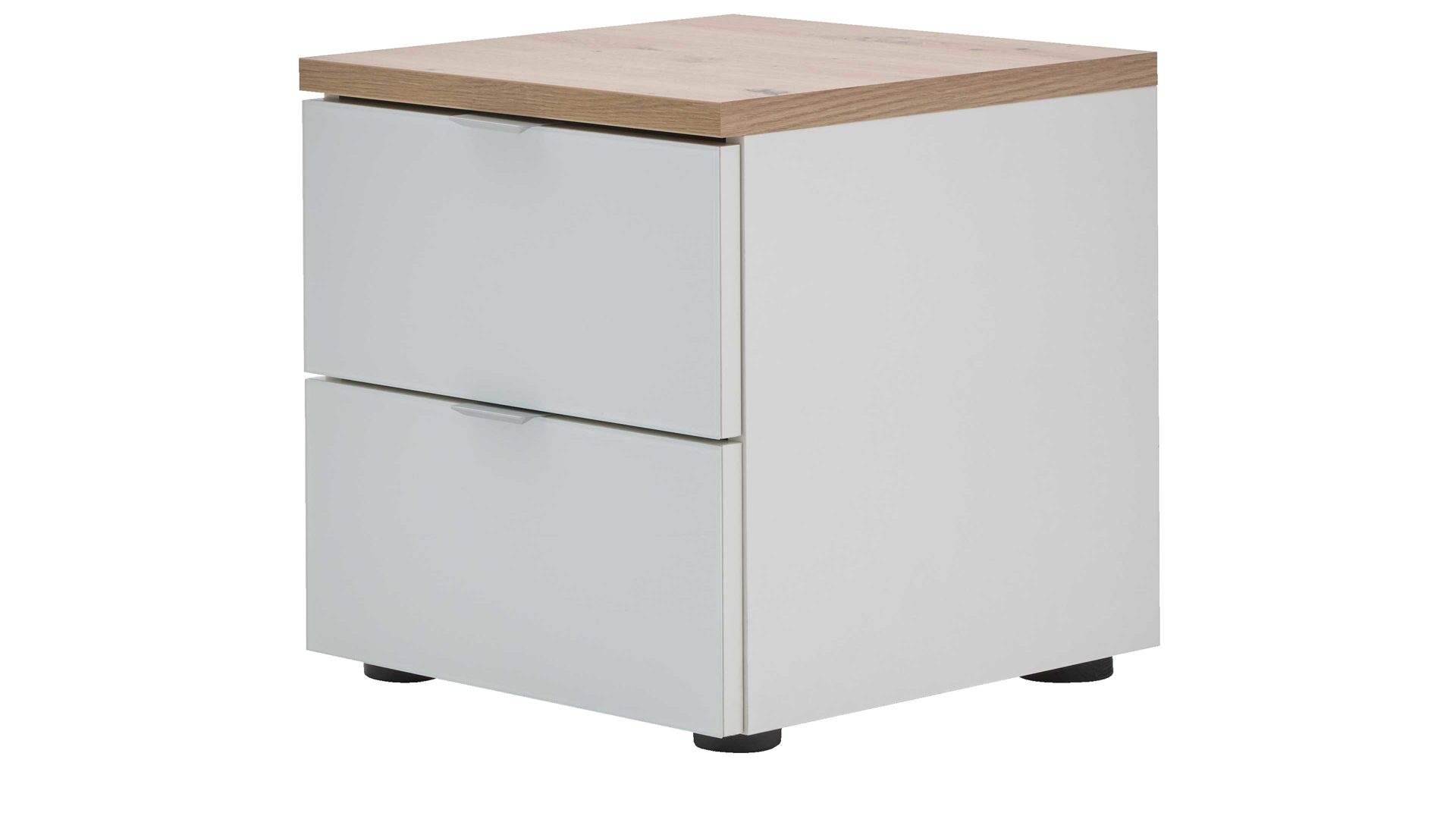 Nachtkommode Interliving aus Holz in Weiß Interliving Kleiderschrank Serie 1208 - Nachtkommode alpinweißes Glas & Artisan Eiche - zwei Schubladen, Breite ca. 40 cm